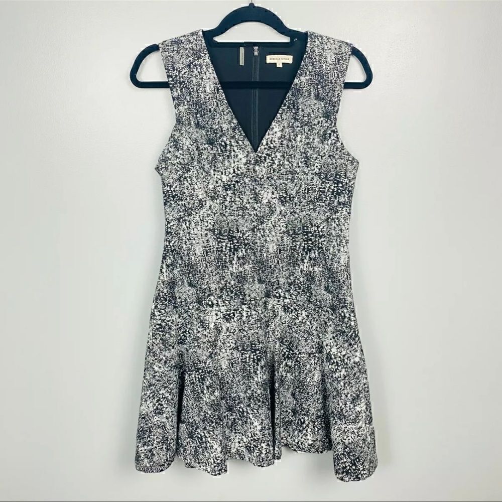 Rebecca Taylor Womens Size 10 Black & White Batik Fit Flare Sleeveless Dress